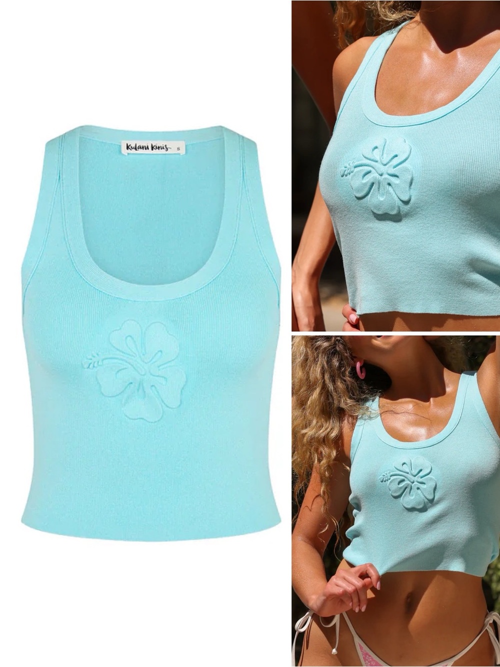 Kulani Kinis Embossed Knit Tank Pretty Blue Extra Small XS NEW WITH TAGS NWT